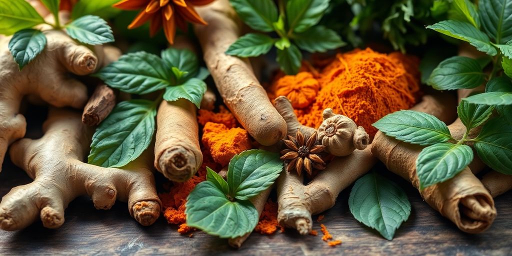 Assortment of vibrant medicinal herbs and spices