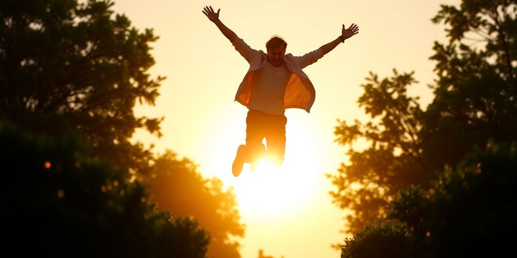 Person leaping, vibrant energy, healthy glow.