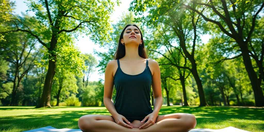Relaxed person meditating outdoors.