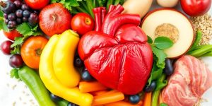 Heart-healthy foods arranged attractively.