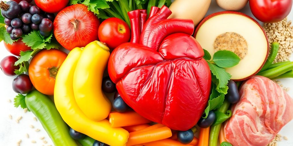Heart-healthy foods arranged attractively.