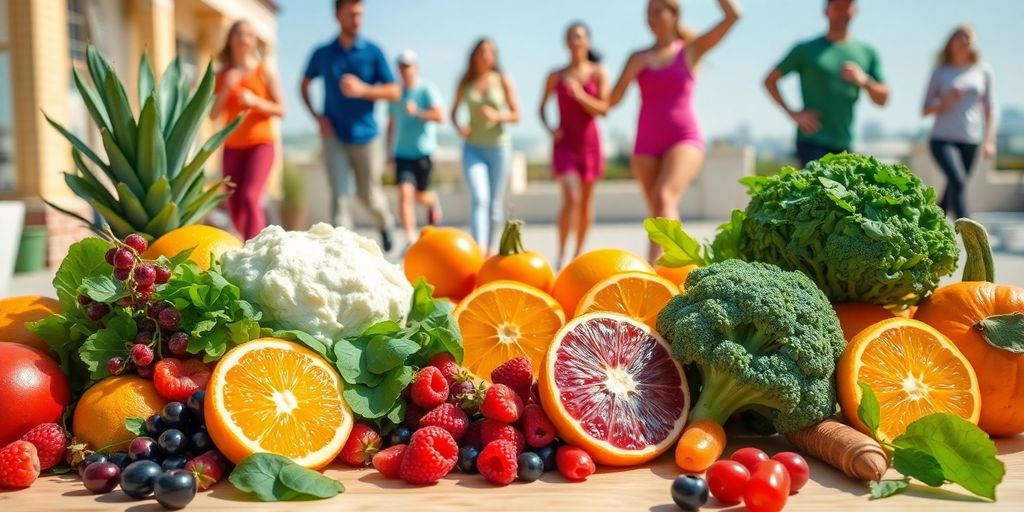 Nutritious foods and healthy people.