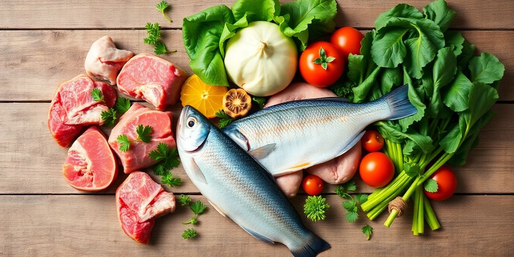 Vibrant array of healthy foods rich in CoQ10.