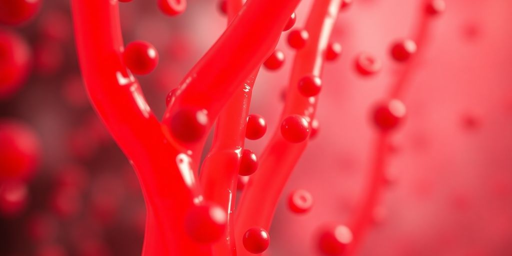Healthy arteries with vibrant red blood cells.
