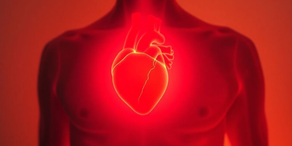 Healthy heart glowing inside a person's chest.