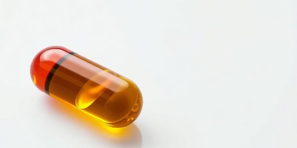 Fish oil capsule next to a healthy pancreas.