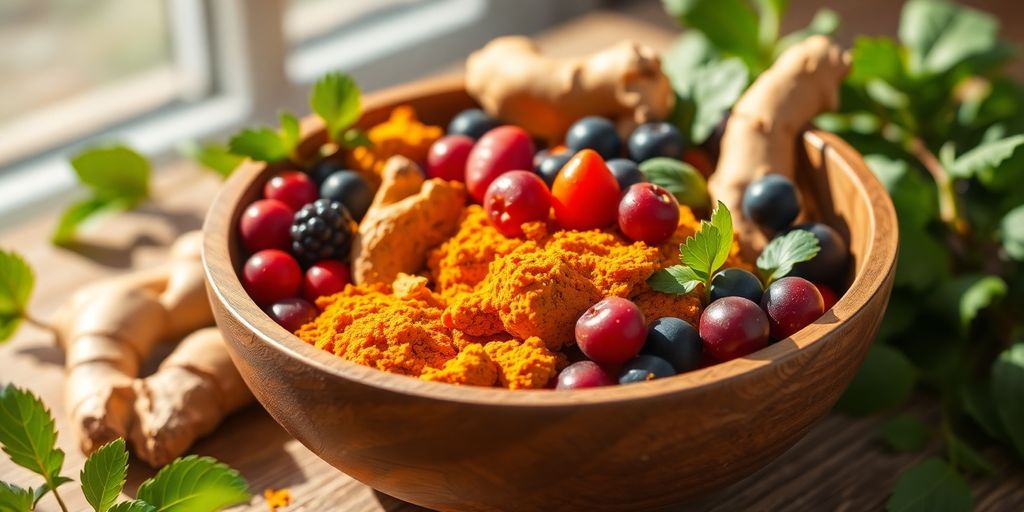 Bowl of colorful anti-inflammatory natural foods.