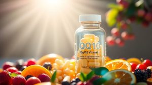 QQ10 Vitamin bottle with fruits