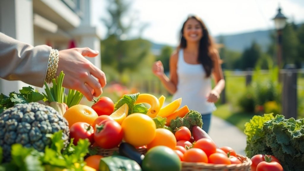 Healthy heart lifestyle with fruits and outdoor activity.