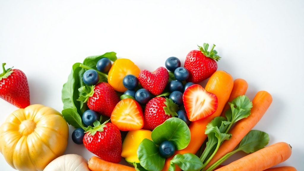 Healthy heart-shaped food arrangement