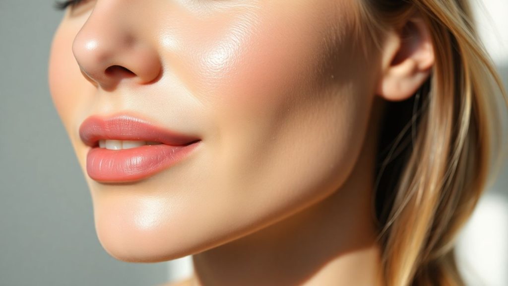 Woman's face with smooth, glowing skin.