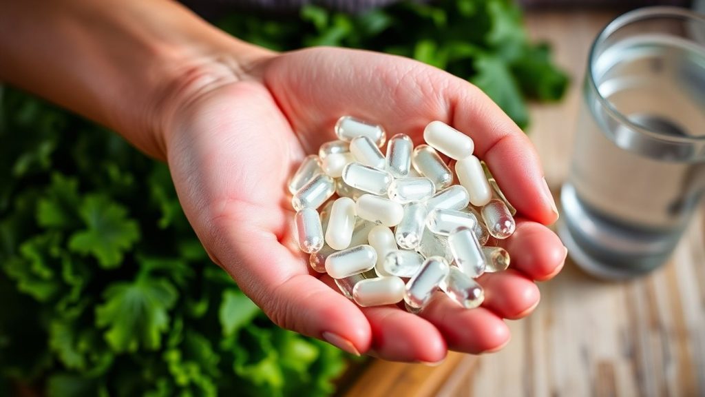 Magnesium supplements with healthy foods.
